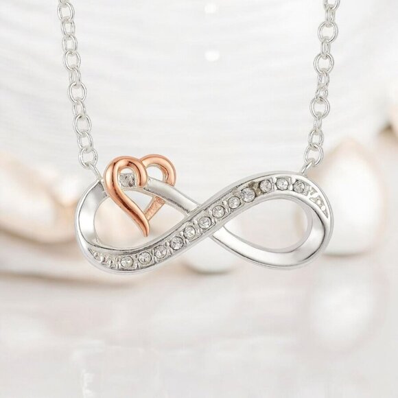 Brilliance Two‑Tone Infinity Heart Necklace – Swarovski Crystals 18" Chain - Picture 2 of 7